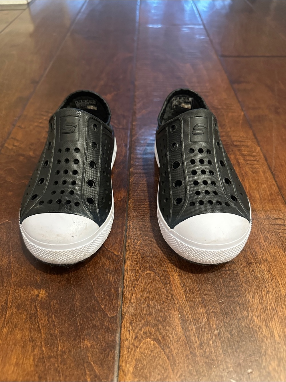 Toddler Skechers Black and White Slip-On Perforated Rubber Sneakers/Water Shoes